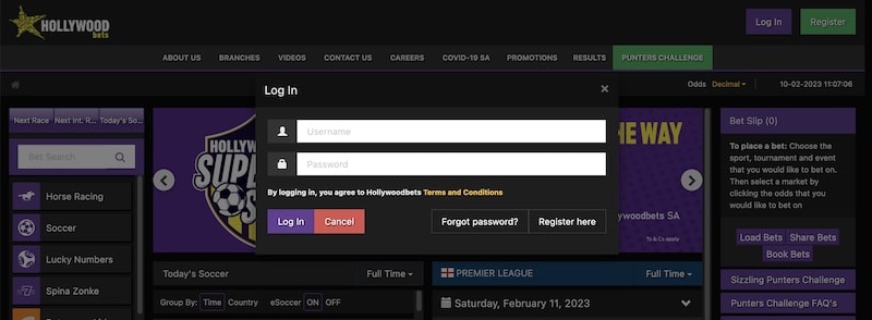 login form pop up hollywoodbets