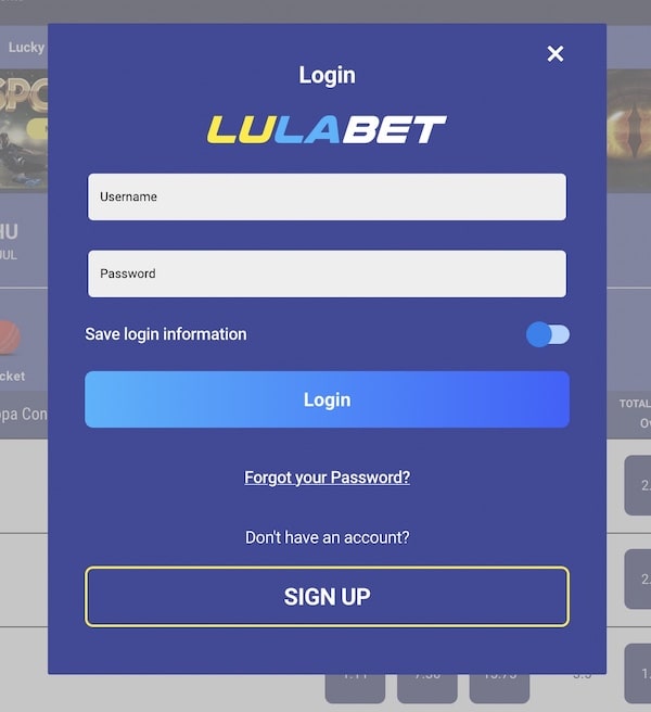 lulabet login form